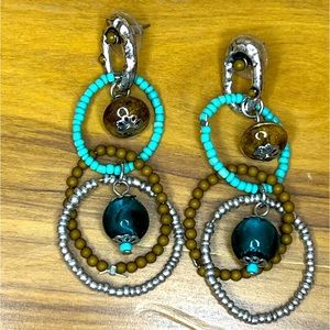 Turquoise, Brown and Silver Tone Bead Dangle earrings